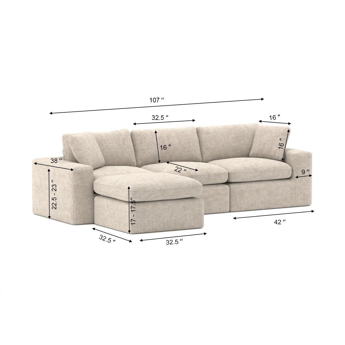 Jade All Foam Sectional - Beige