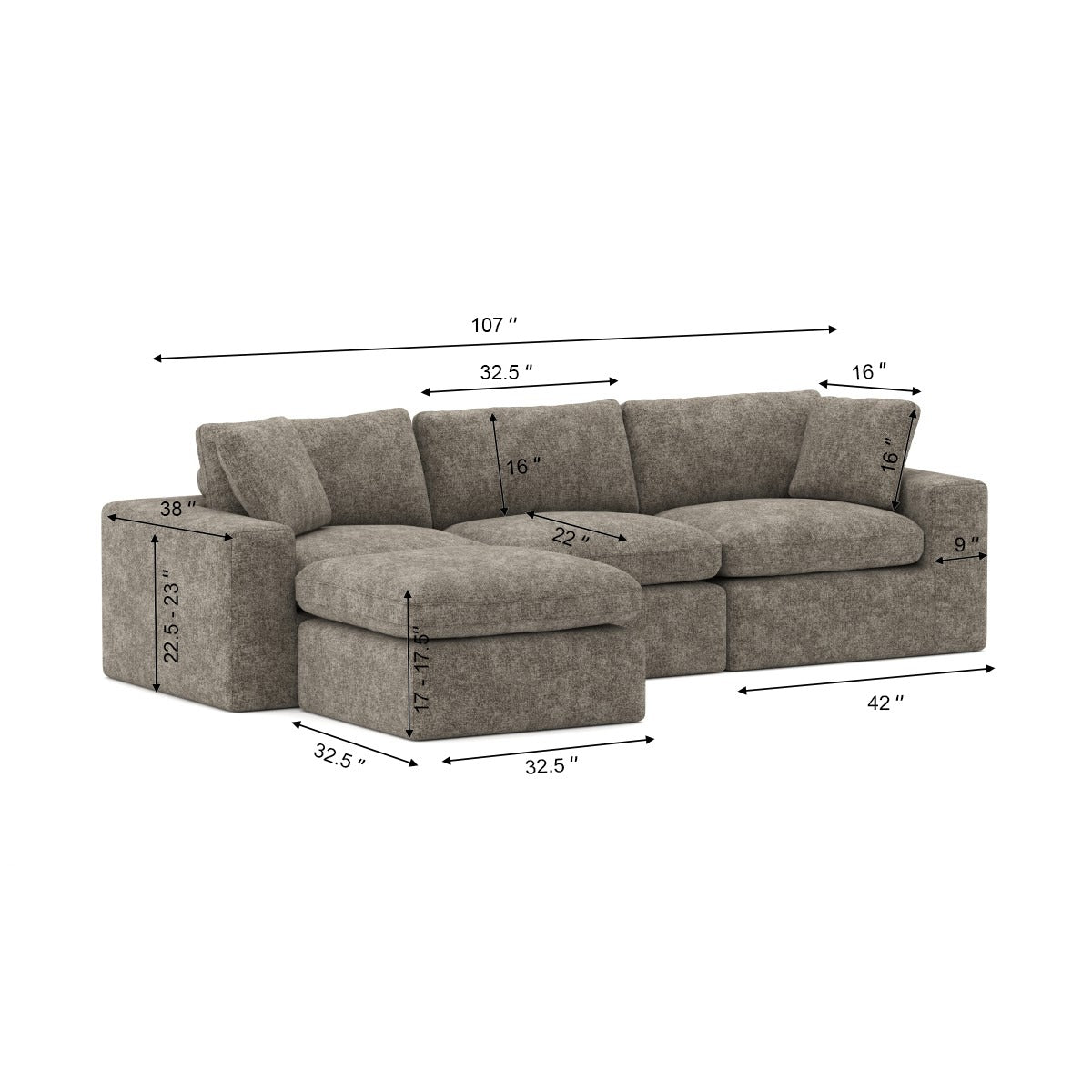 Jade All Foam Sectional - Brown