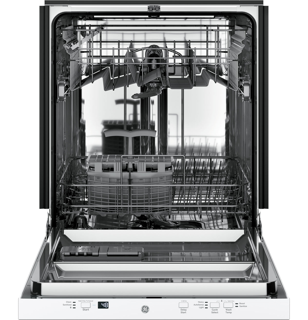GE White Kitchen Package with Top-Freezer Refrigerator, Electric Range & Built-In Dishwasher