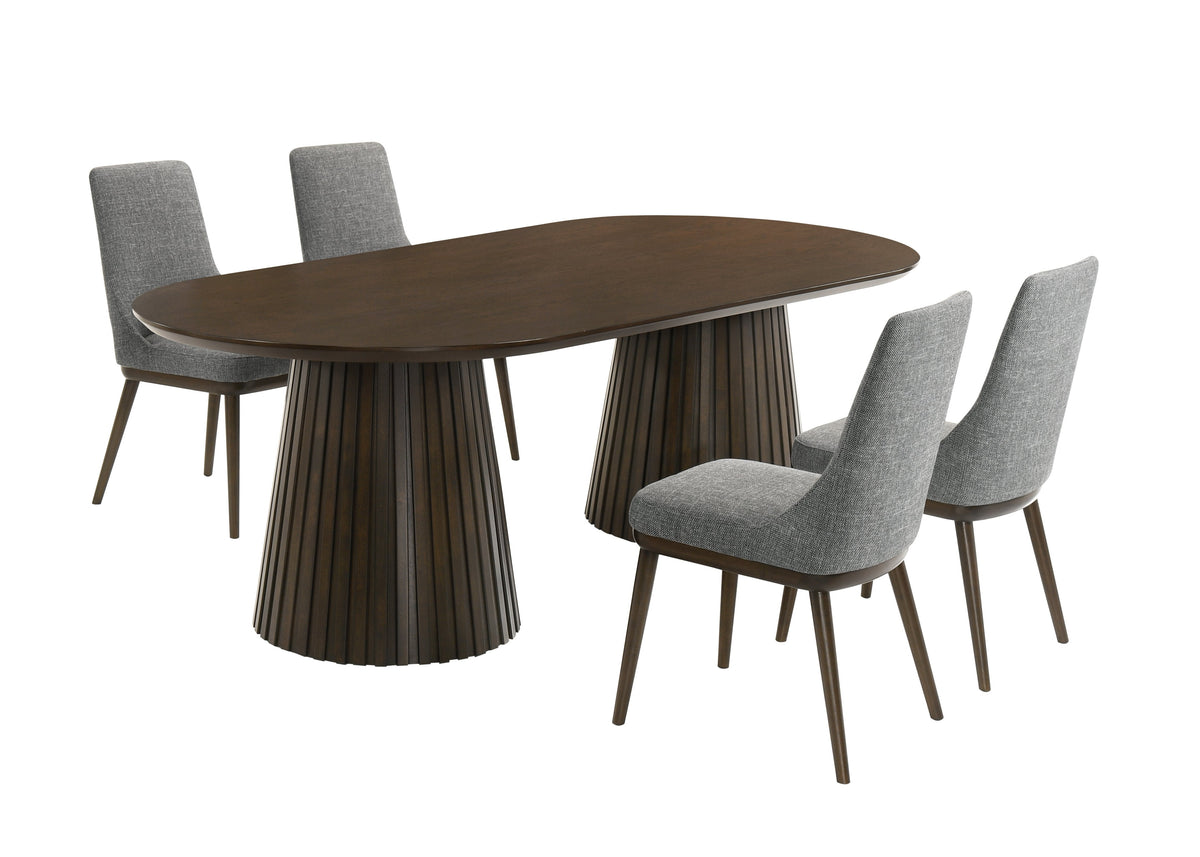 Mikael 5-Piece Oval Dining Set - Grey, Weathered Oak