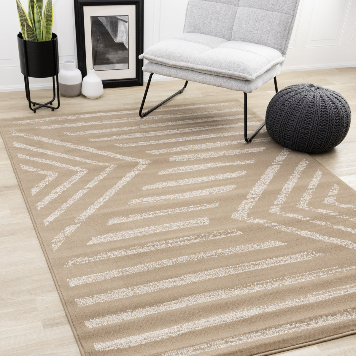 Functional Contemporary Lines Area Rug - 7' X 10' - Brown/Cream