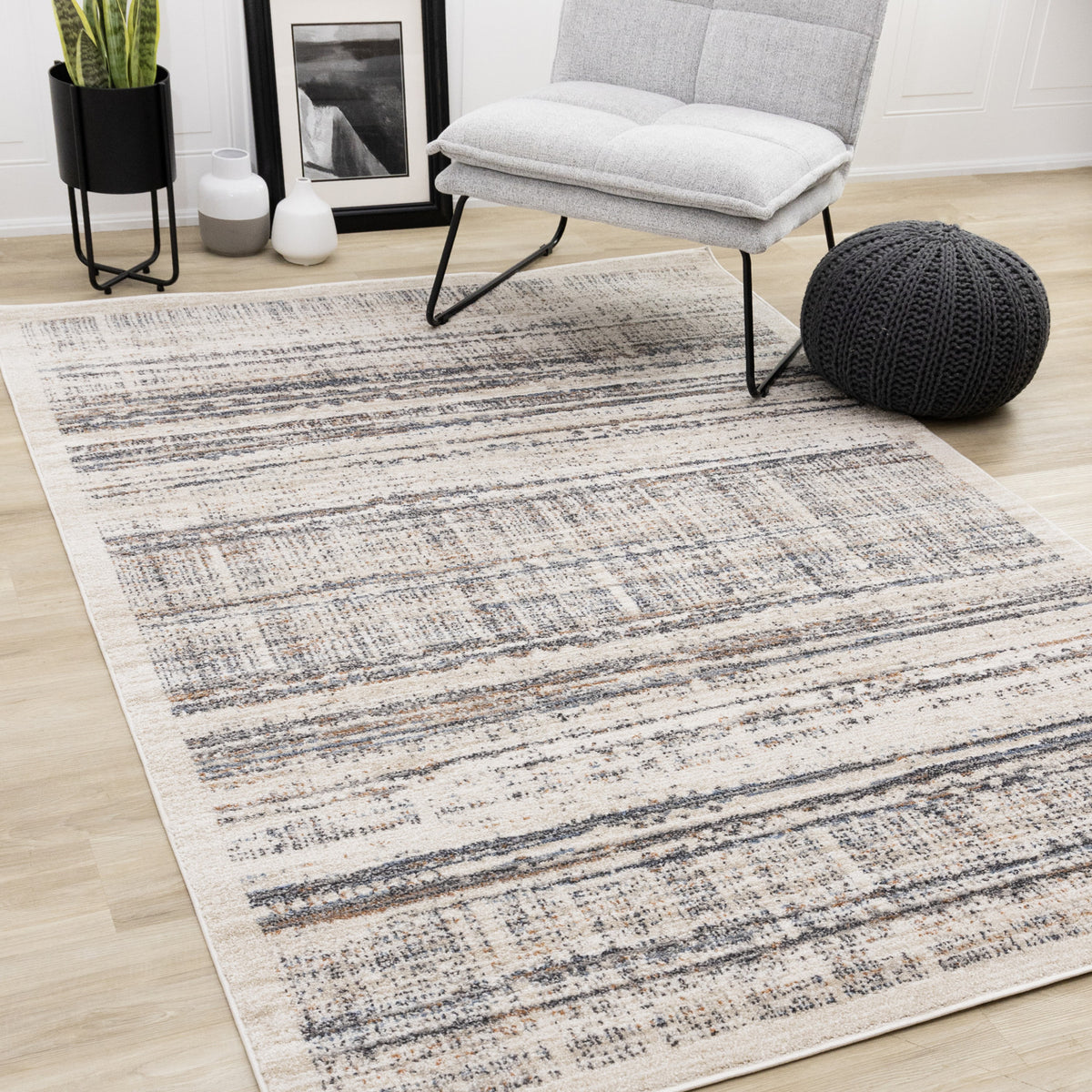 Sadie Casual Contemporary Area Rug - 5' X 8' - Grey/Beige