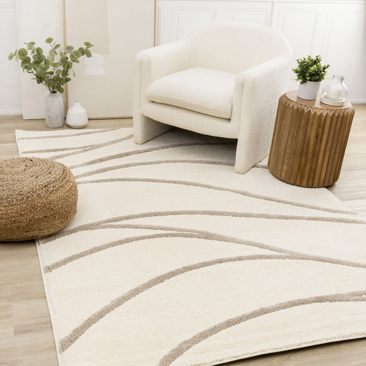 Palace Modern Curves Area Rug - 8' X 11' - Cream/Taupe