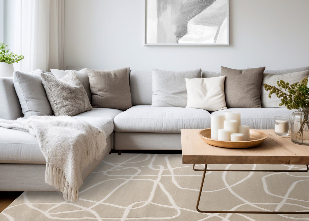 Logan Contemporary Swirls Area Rug - 7' X 10' - Beige/Cream