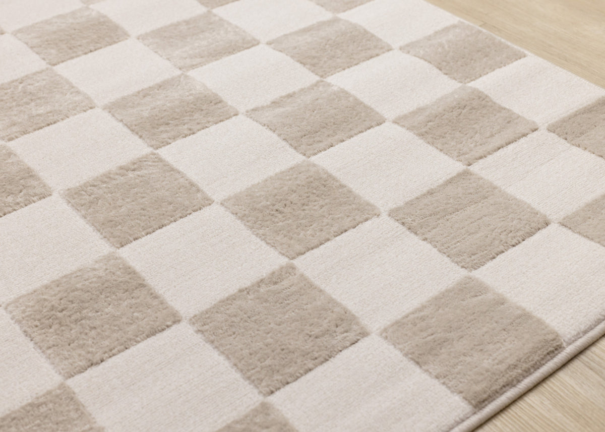 Logan Modern Checkered Area Rug - 5' X 8' - Beige/Cream