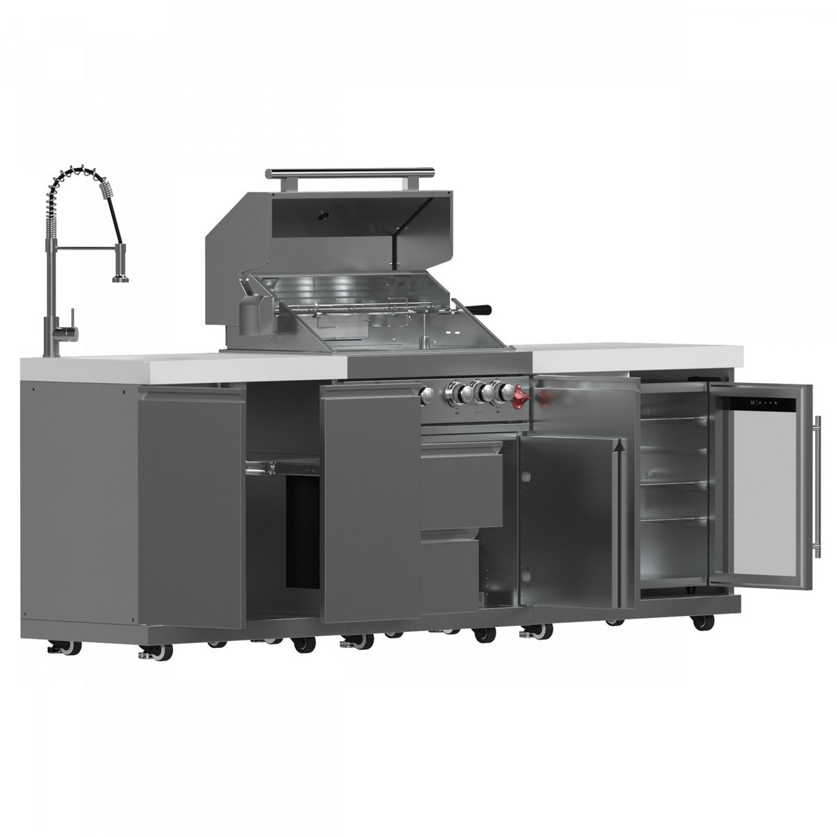Forno Bulnes White Countertop Outdoor Kitchen with 30" 60,000 BTU BBQ and Beverage Centre - FODKT2506WHT