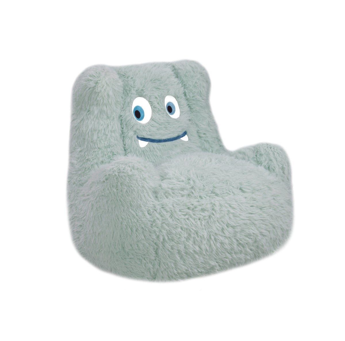 Parker mint green plush foam chair front angled view featuring friendly face design