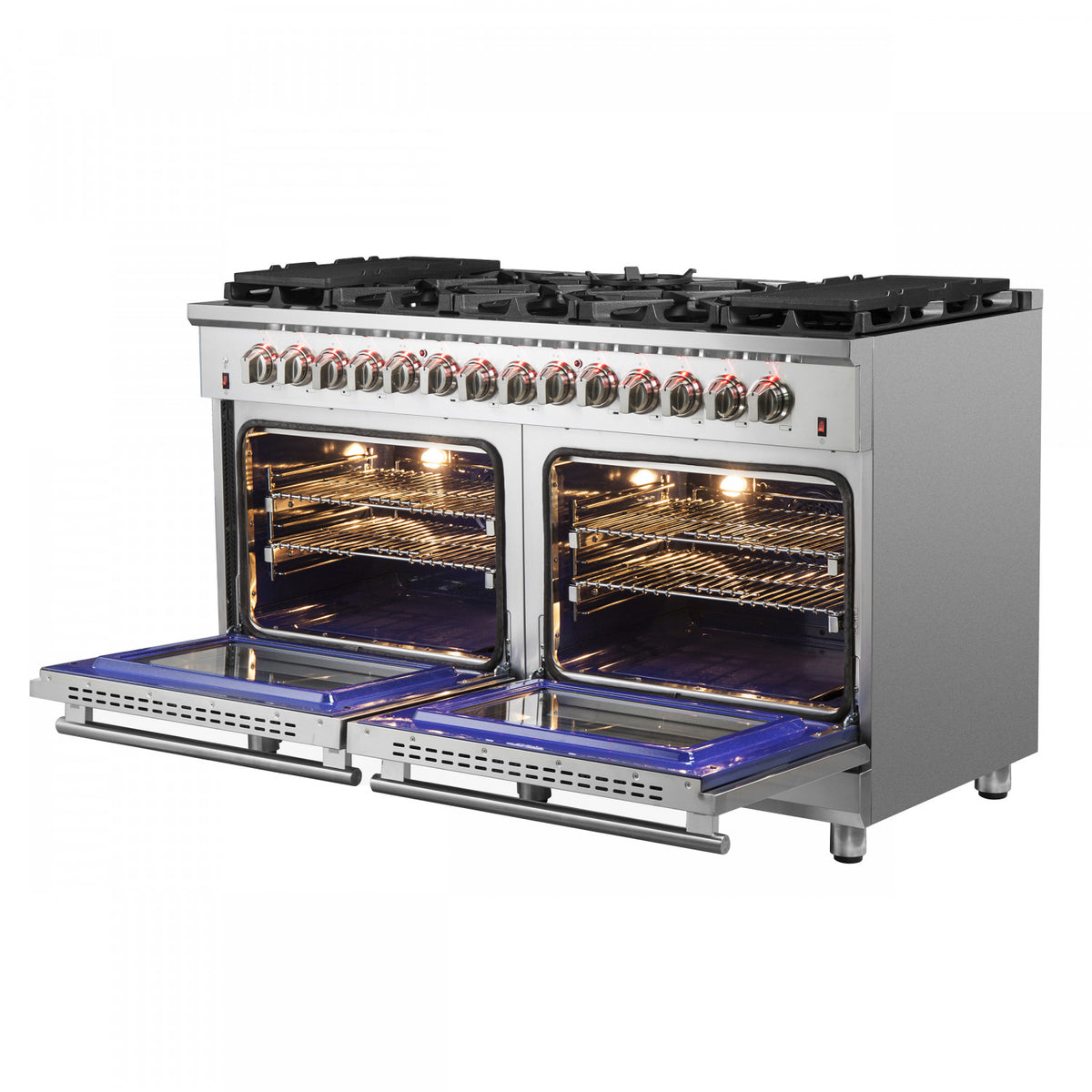 Forno Massimo 60" Stainless Steel Freestanding Dual Fuel Double Oven Range with True Convection and Air Fry (8.64 Cu. Ft.) - FFSGS6125-60