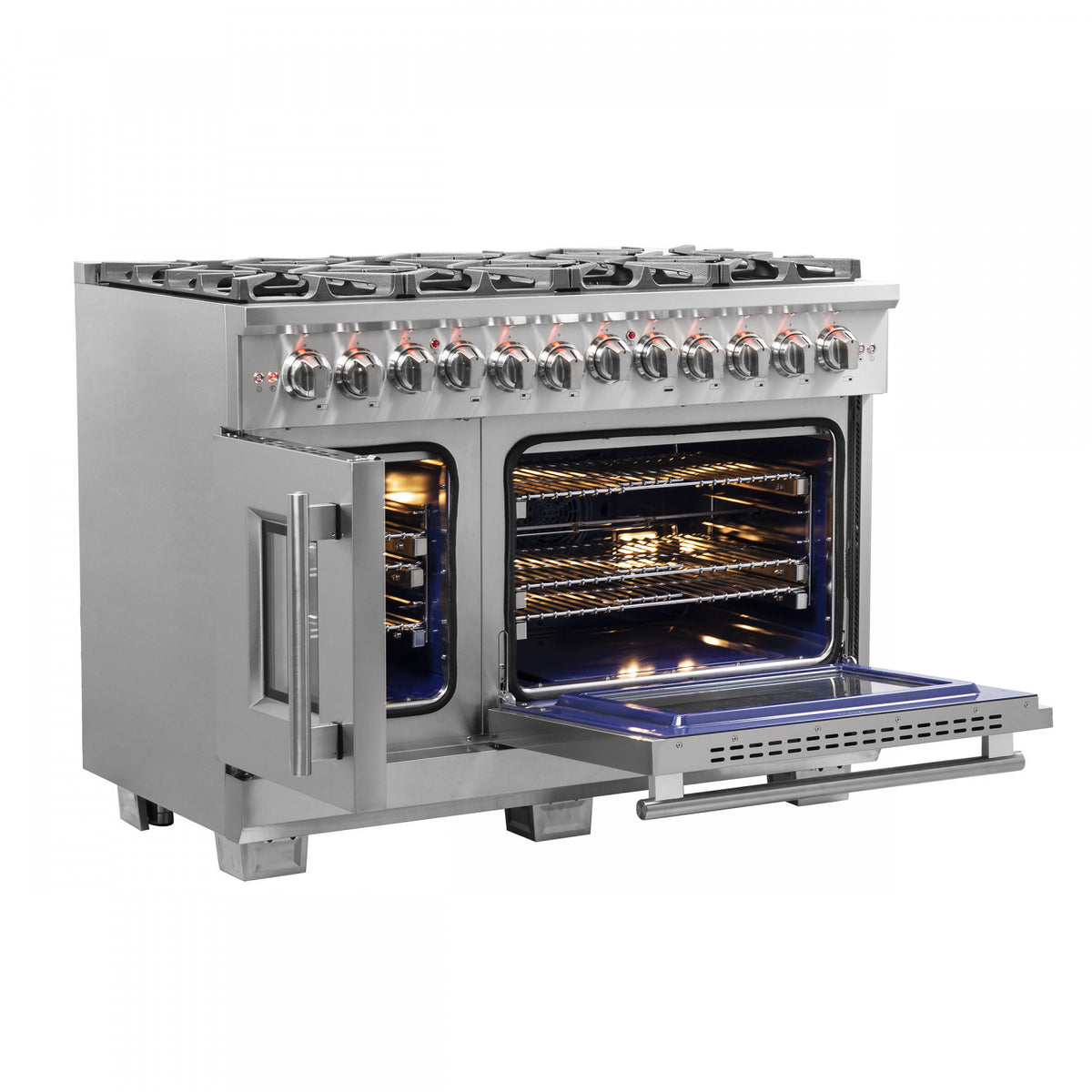 Forno Capriasca 48" Stainless Steel Freestanding Dual Fuel Double Oven Range with True Convection (6.58 Cu. Ft.) - FFSGS6387-48