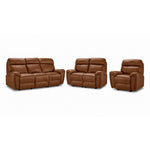 Apollo Leather Dual Power Reclining Sofa, Loveseat and Glider Recliner Set - Mocha with plush headrests and padded arms