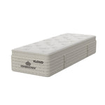 Kingsdown Atmosphere Firm Euro Top 30 x 80 in Queen Split Mattress, angled view with tufted top and light beige side panels
