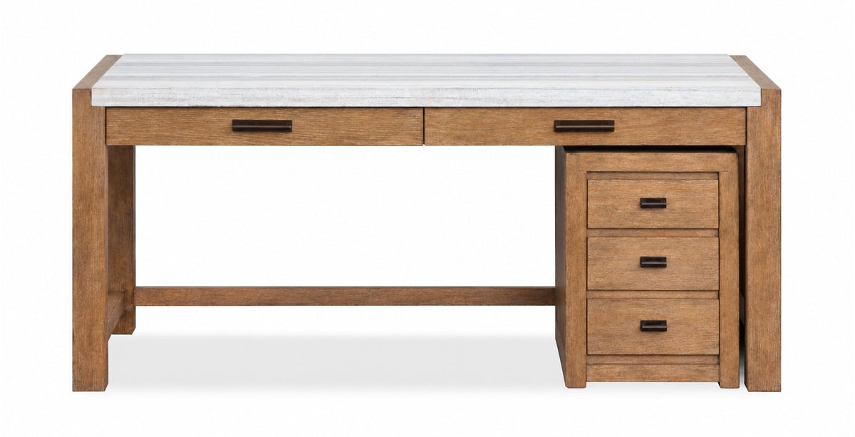Plum Creek 60" Marble Top Writing Desk and Filing Cabinet Set - Sierra Brown