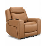Jackson Leather Power Recliner with Heat and Massage - Butternut angled view with padded headrest, wide arms and stitched leather