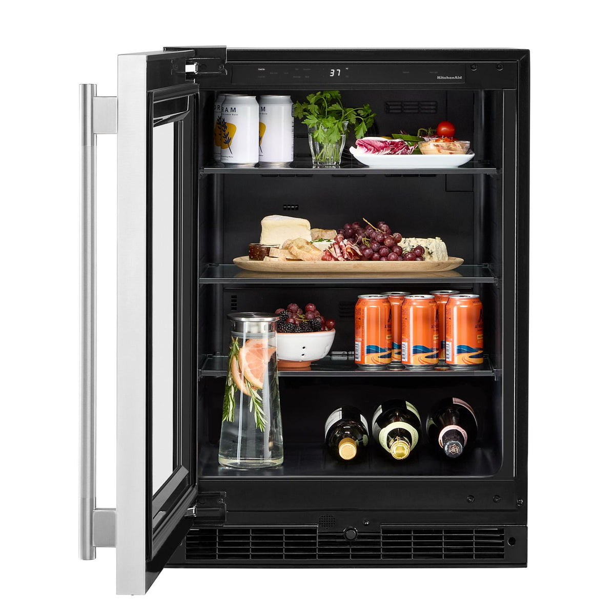 KitchenAid 24" 5.2 Cu. Ft. Black Cabinet with Stainless Steel Doors Undercounter Refrigerator - KURL324SSB
