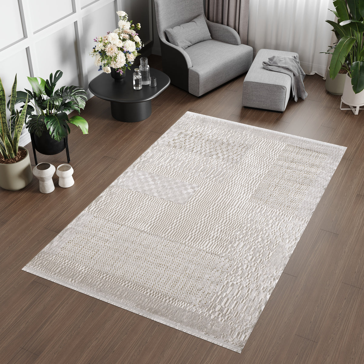 L2 Decor Lazer Area Rug 7' x 10' - Cream, Beige