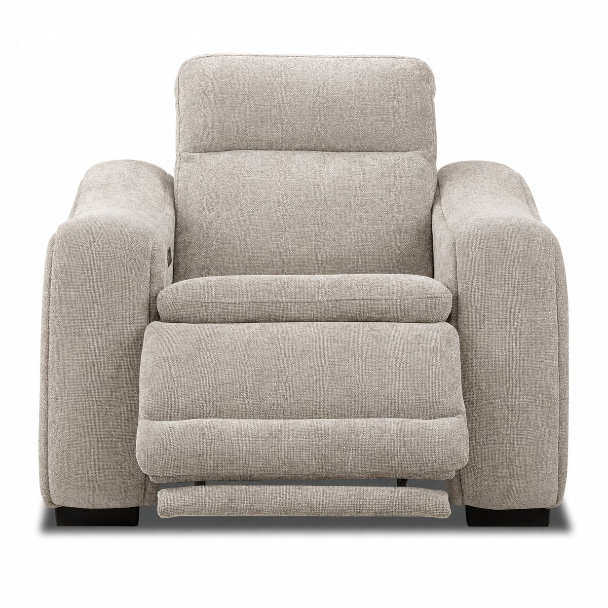 Madison Dual Power Recliner - Beige shown from the front with the power footrest extended
