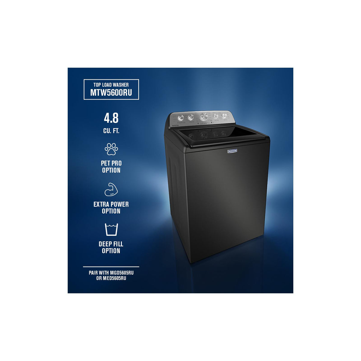 Maytag Volcano Black Top Load Washer (5.5 Cu. Ft. IEC) - MTW5600RU--