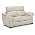 Orlando-Ray cream leather loveseat with two seats, padded arms and raised adjustable headrests