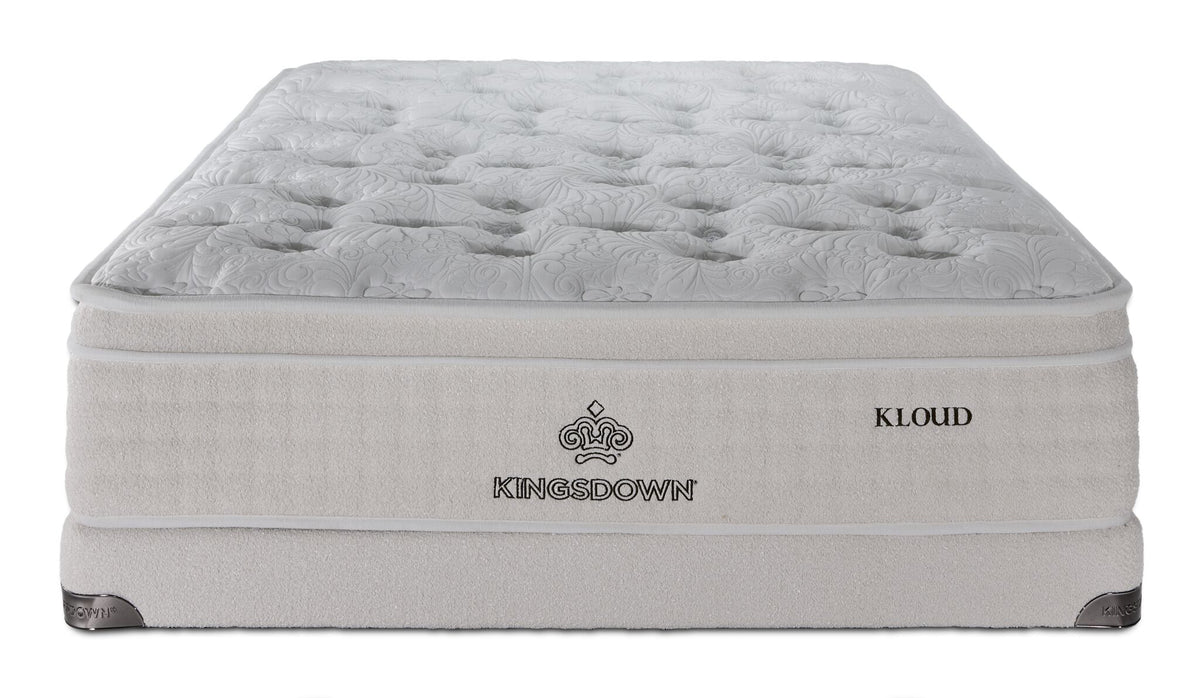 Front view of Kingsdown Atmosphere Firm Euro Top Twin Mattress and Low Profile Boxspring Set in beige.