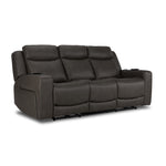 Jackson Leather Power Reclining Sofa with Heat and Massage - Anthracite angled view with three padded seats and headrests