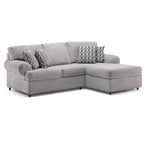 Jupiter 2-Piece Sectional with Right-Facing Chaise - Ash Grey with rolled arms, plush cushions and patterned pillows