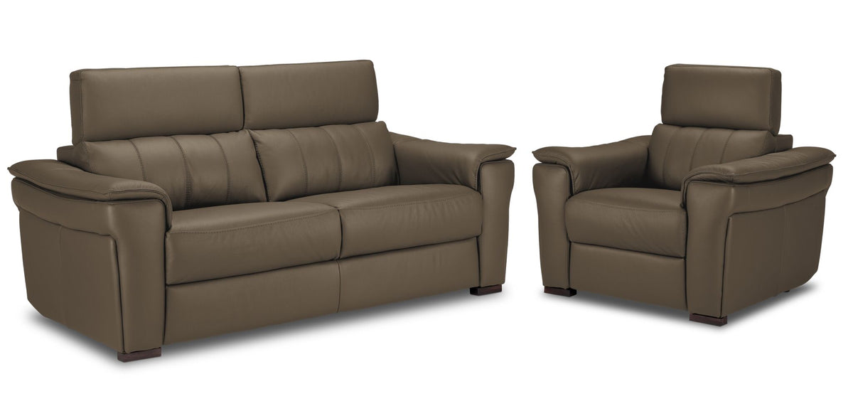 Orlando-Ray Leather Sofa and Chair Set - Taupe