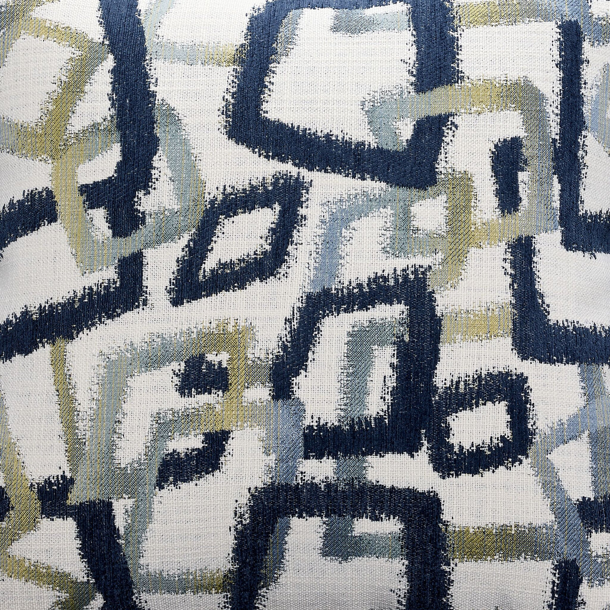 Mackay accent pillow close-up showing blue and neutral patterned fabric