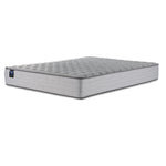 Sealy Burchelle Extra Firm Tight Top Full mattress with grey quilted top and patterned side panels, three-quarter view