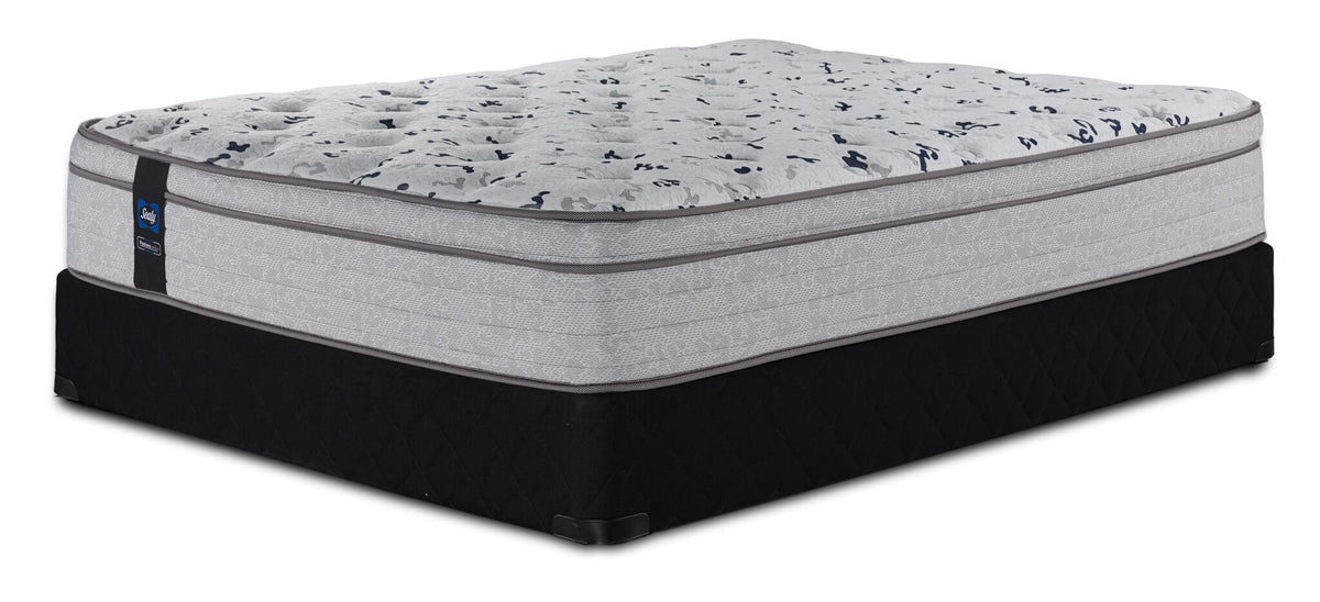 Sealy Comfort Series 2 Twin medium mattress on a black boxspring with quilted grey Euro top