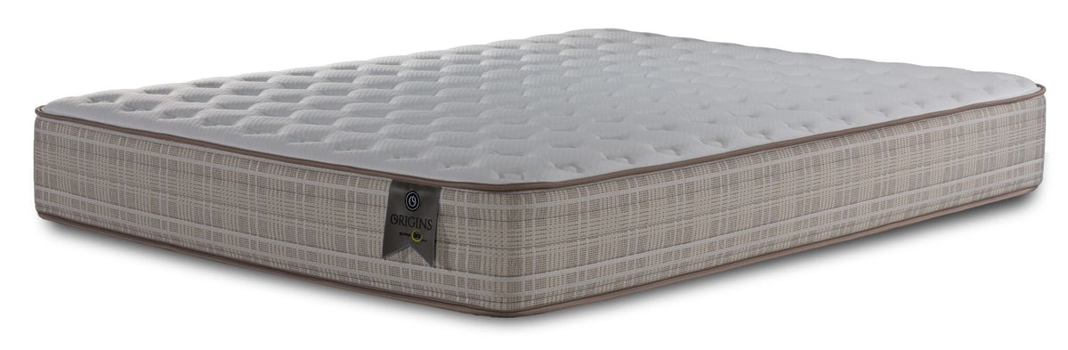 Origins by Serta Tradition King firm mattress with white quilted tight top and beige patterned sides
