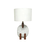 The Great Indoors 30" Table Lamp - Ivory with fabric drum shade, textured stone-look base and wood accents