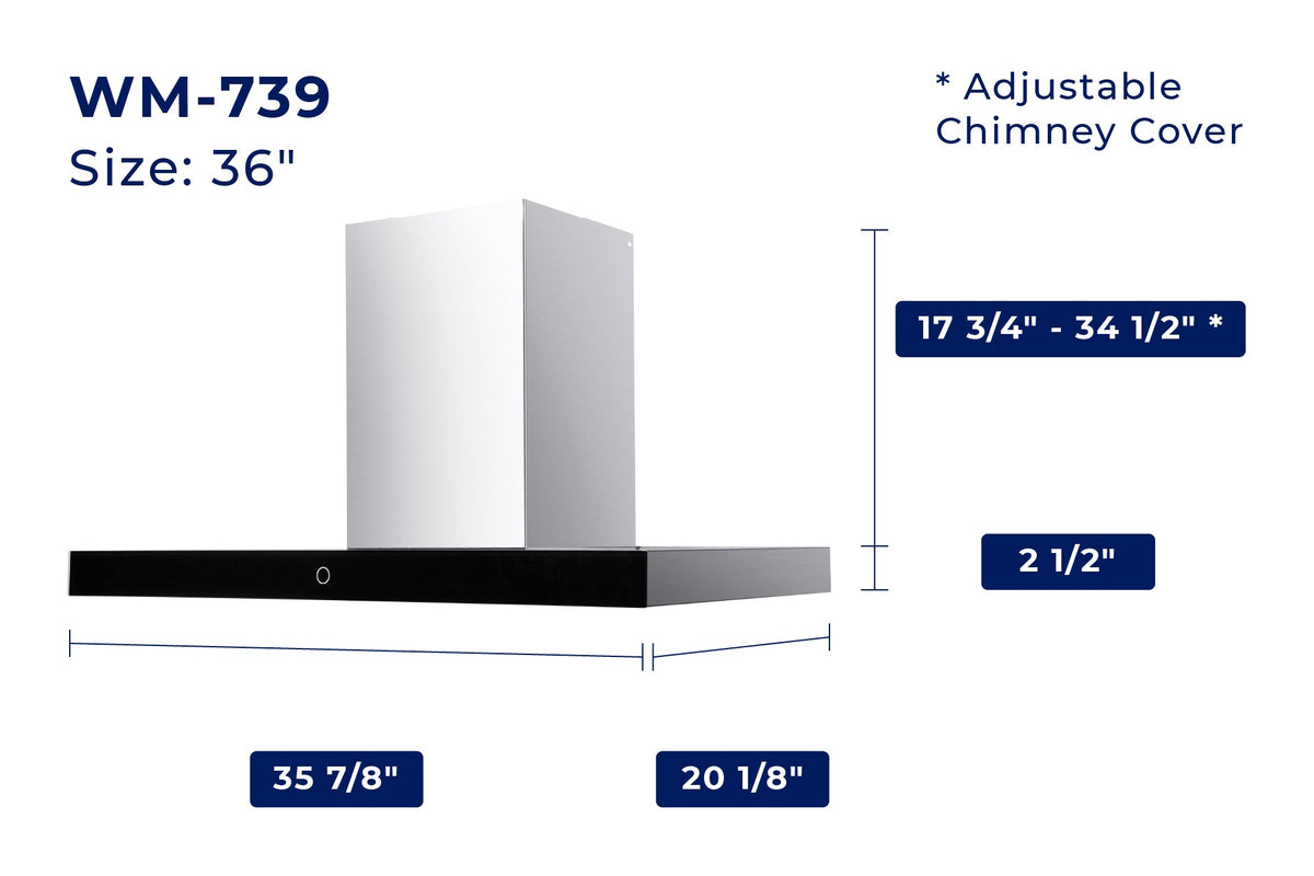 Hauslane Stainless Steel Chef 36" Wall-Mounted Range Hood - WM-739SS-36--