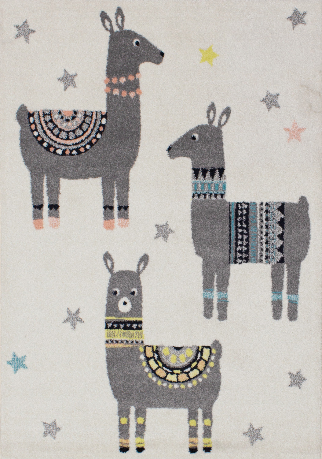Novelle Kids 3 Llamas Area Rug - 5' X 8' - Cream Grey