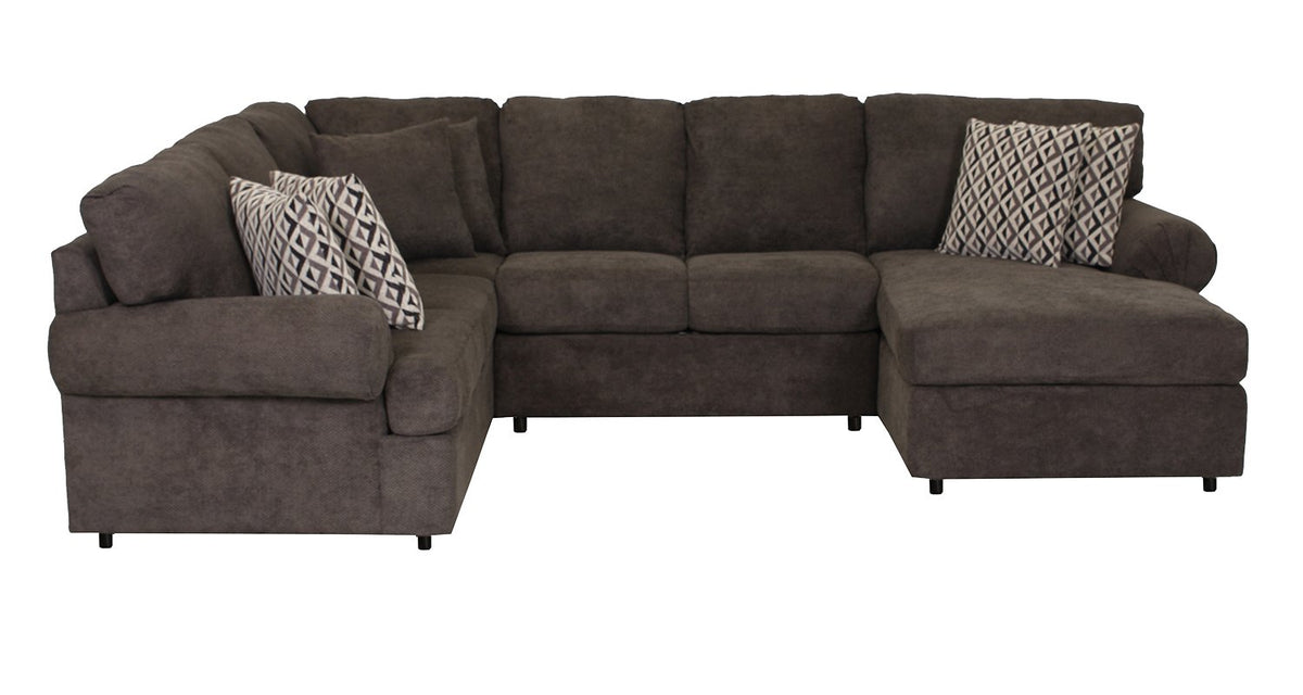 Jupiter 4-piece carbon sectional with right-facing chaise, deep seating and patterned accent pillows