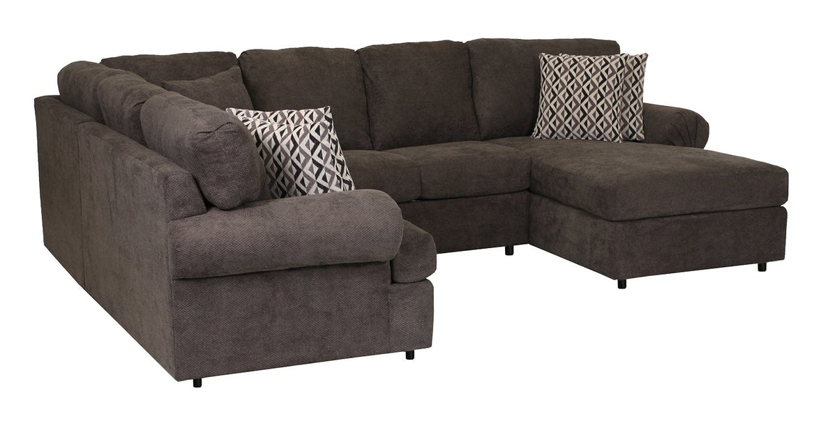 Jupiter 4-piece carbon sectional angled from the side with right-facing chaise and plush back cushions