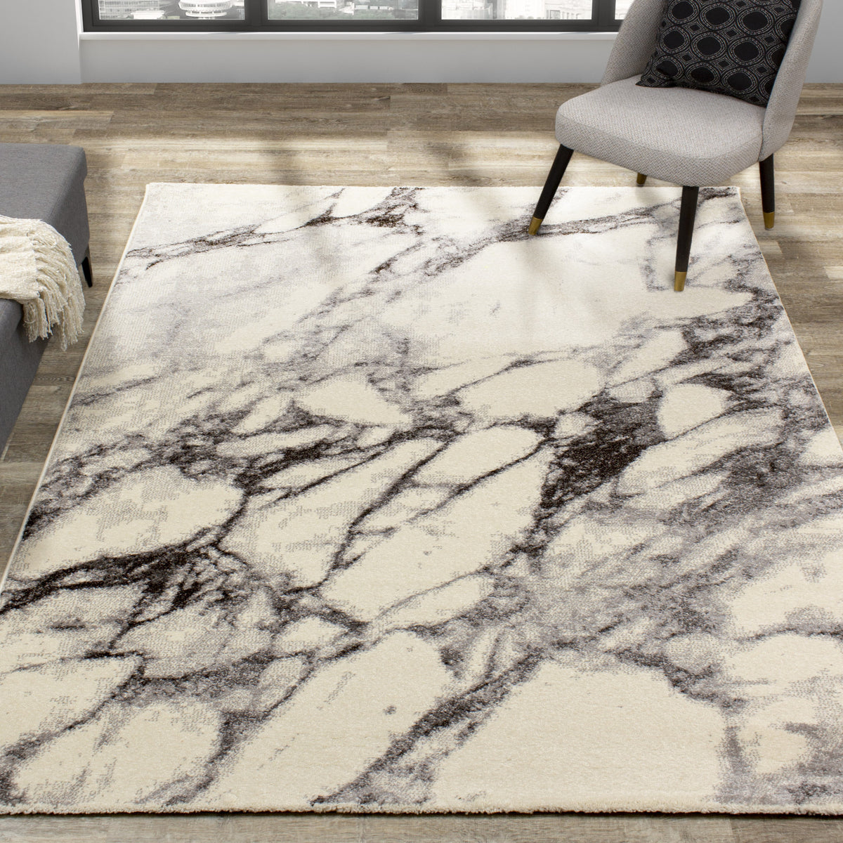 Mirza Marble Profile Area Rug - 5' X 8' - Cream/Grey