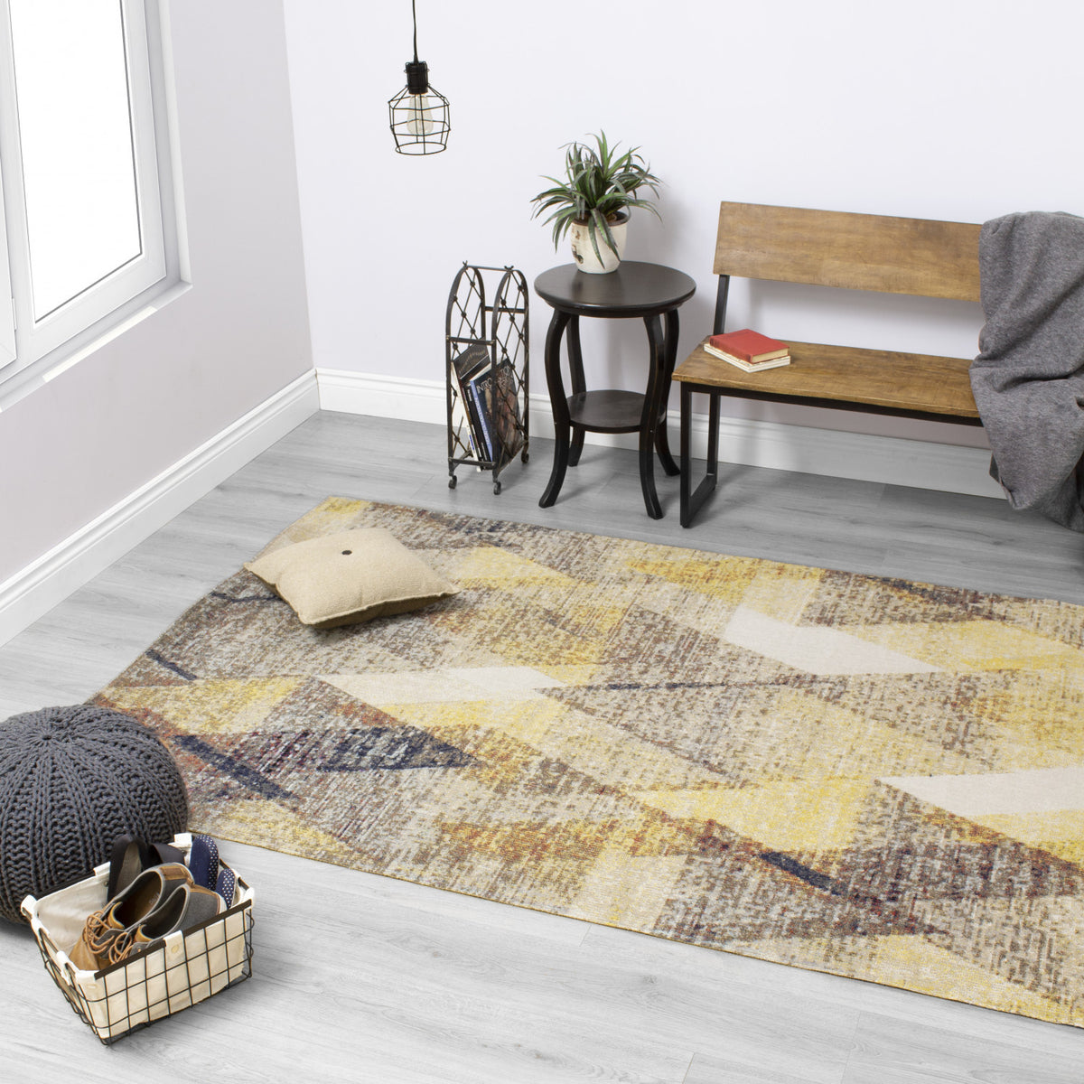 Zara 7'10" X 10'6" Indoor/Outdoor Superimposed Triangles Rug - Black Yellow Area Rug