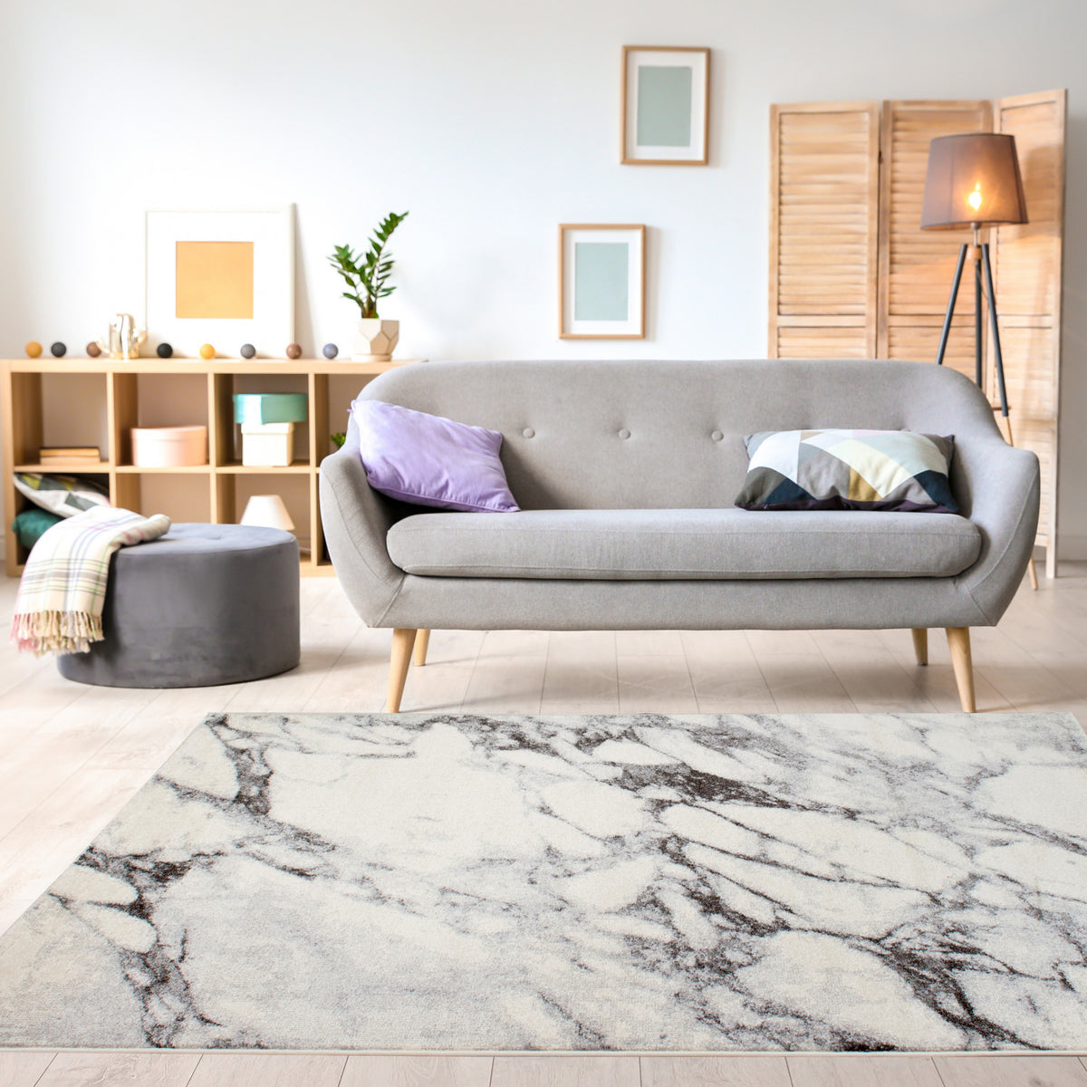 Mirza Marble Profile Area Rug - 5' X 8' - Cream/Grey