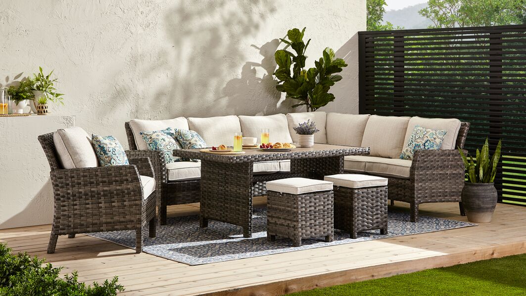 Acadia 6-Piece Banquette Outdoor Furniture - Grey, Beige