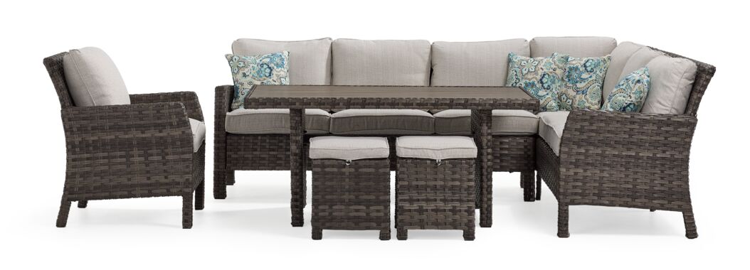 Acadia 6-Piece Banquette Outdoor Furniture - Grey, Beige
