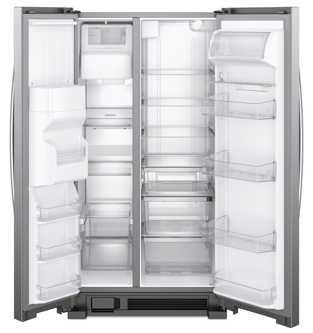 Open Whirlpool side-by-side refrigerator