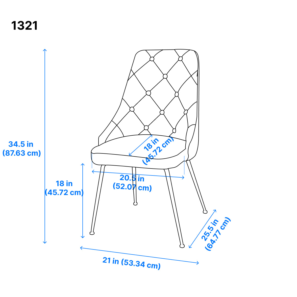 Peacock Velvet Dining Chair - Blue/Chrome - Set of Two