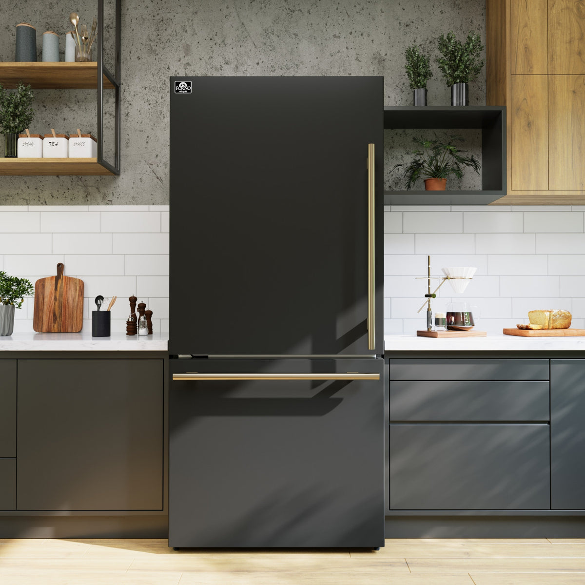 Forno Milano 31" 17.2 Cu.Ft. Black Bottom Freezer Refrigerator with Left Swing Door - FFFFD1786-31BLK