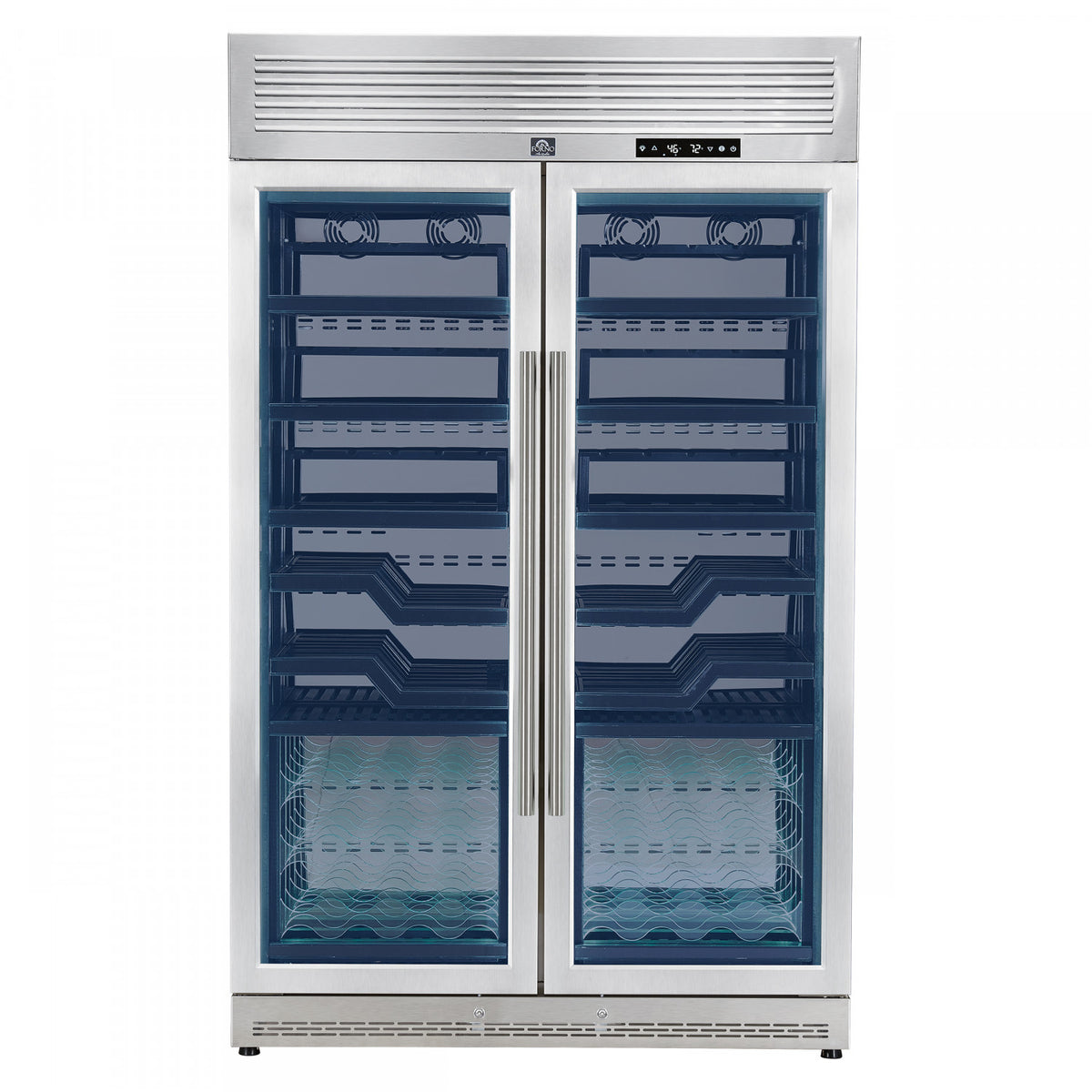 Forno Abruzzo 48" Stainless Steel 102 Bottle Dual Zone Wine Cellar with Green Holders (24 Cu. Ft.) - FWCDR6610-48S