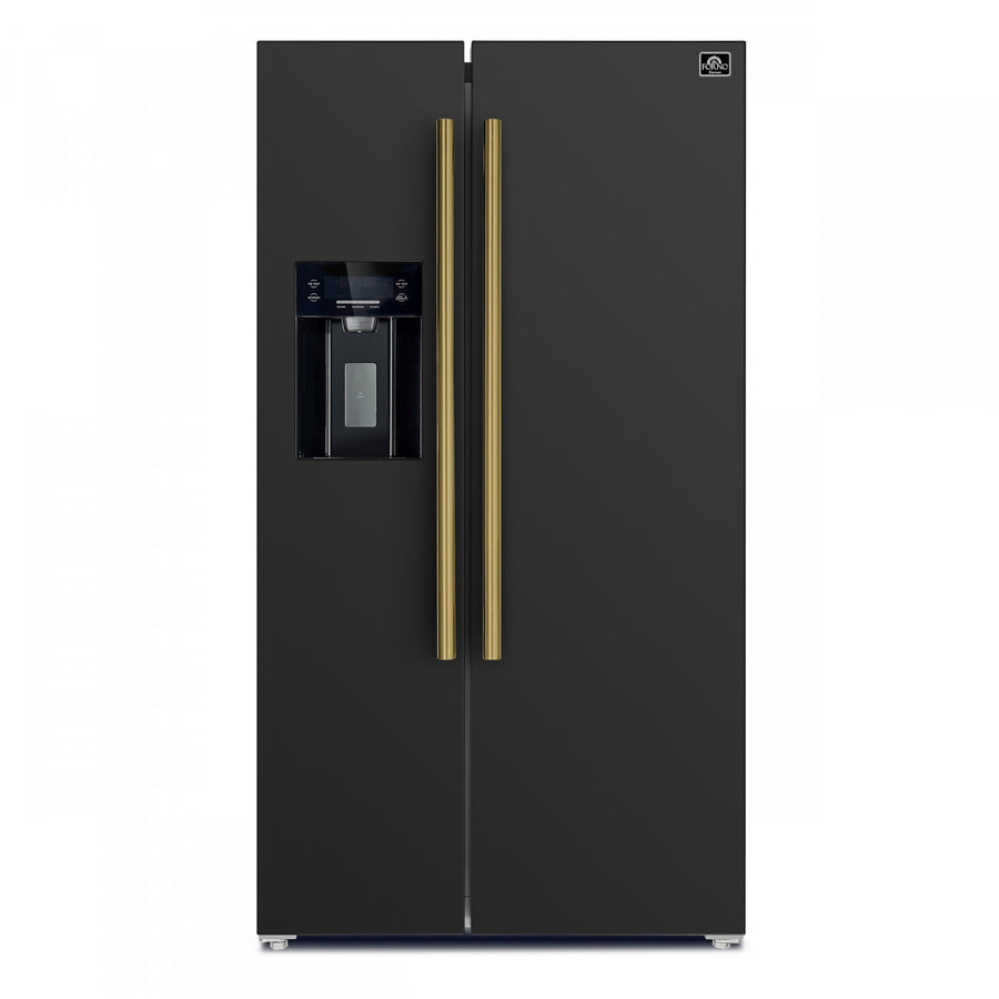 Forno Salerno 36" 20 Cu.Ft. Black Side-by-side Refrigerator with Ice & Water Dispenser - FFRBI1844-36BLK