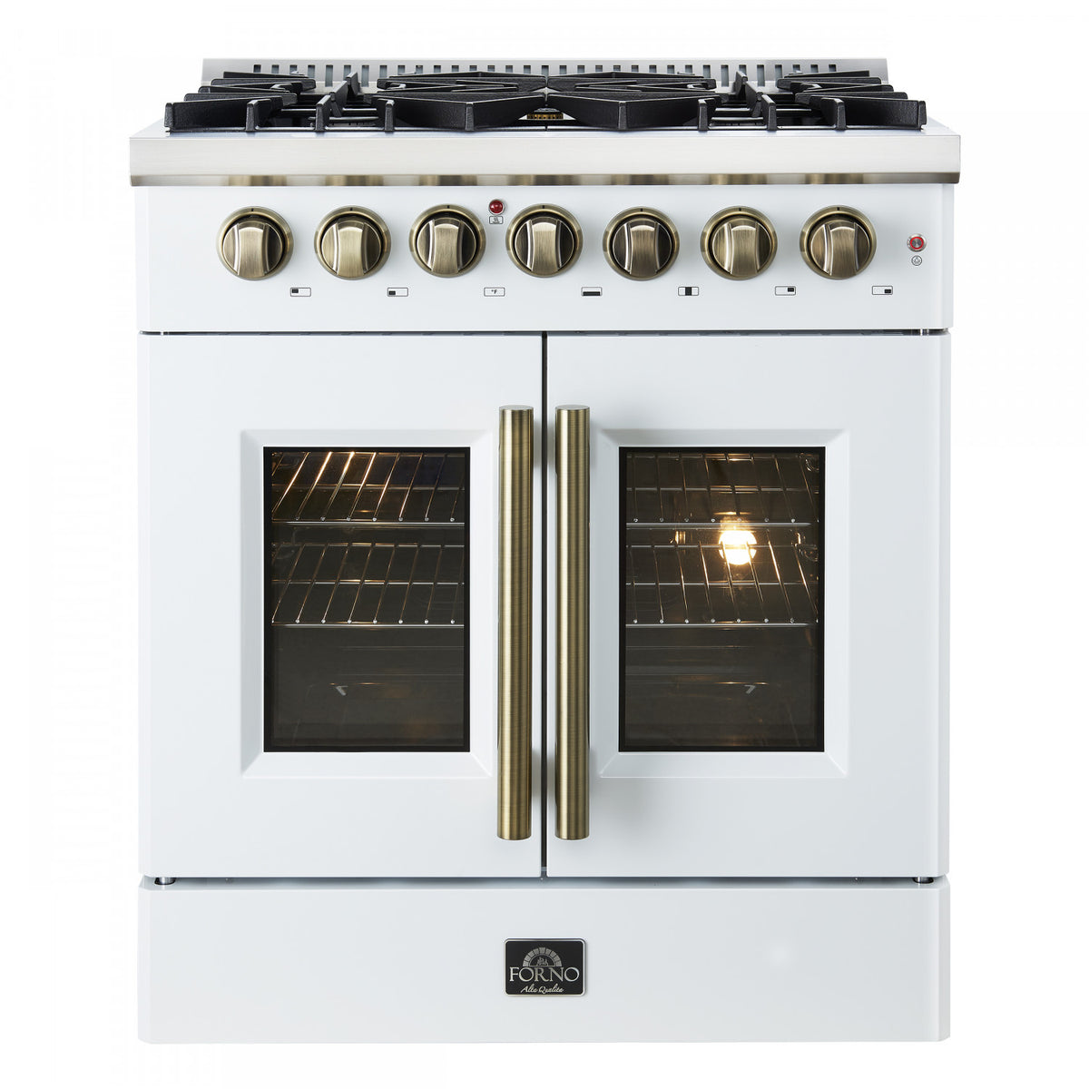 Forno Galiano 30" White French Door Dual Fuel Range With True Convection (4.32 Cu. Ft.) - FFSGS6356-30WHT