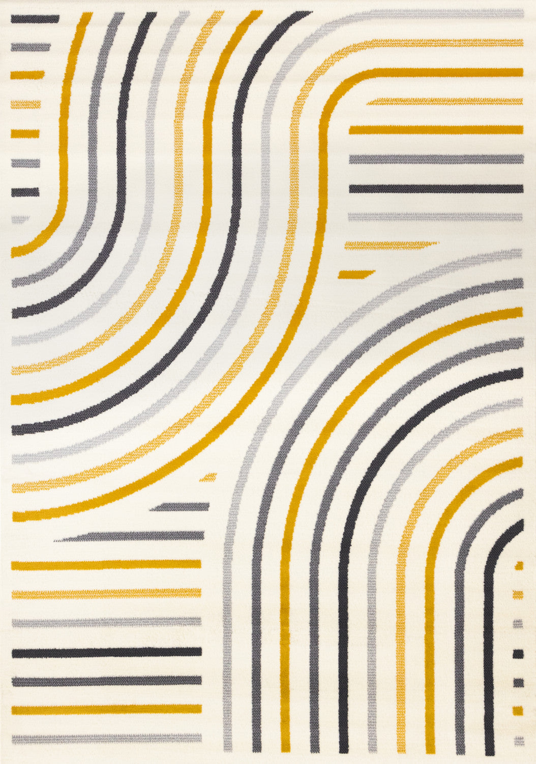 Functional Modern Curves Area Rug - 8' X 11' - Cream/Yellow