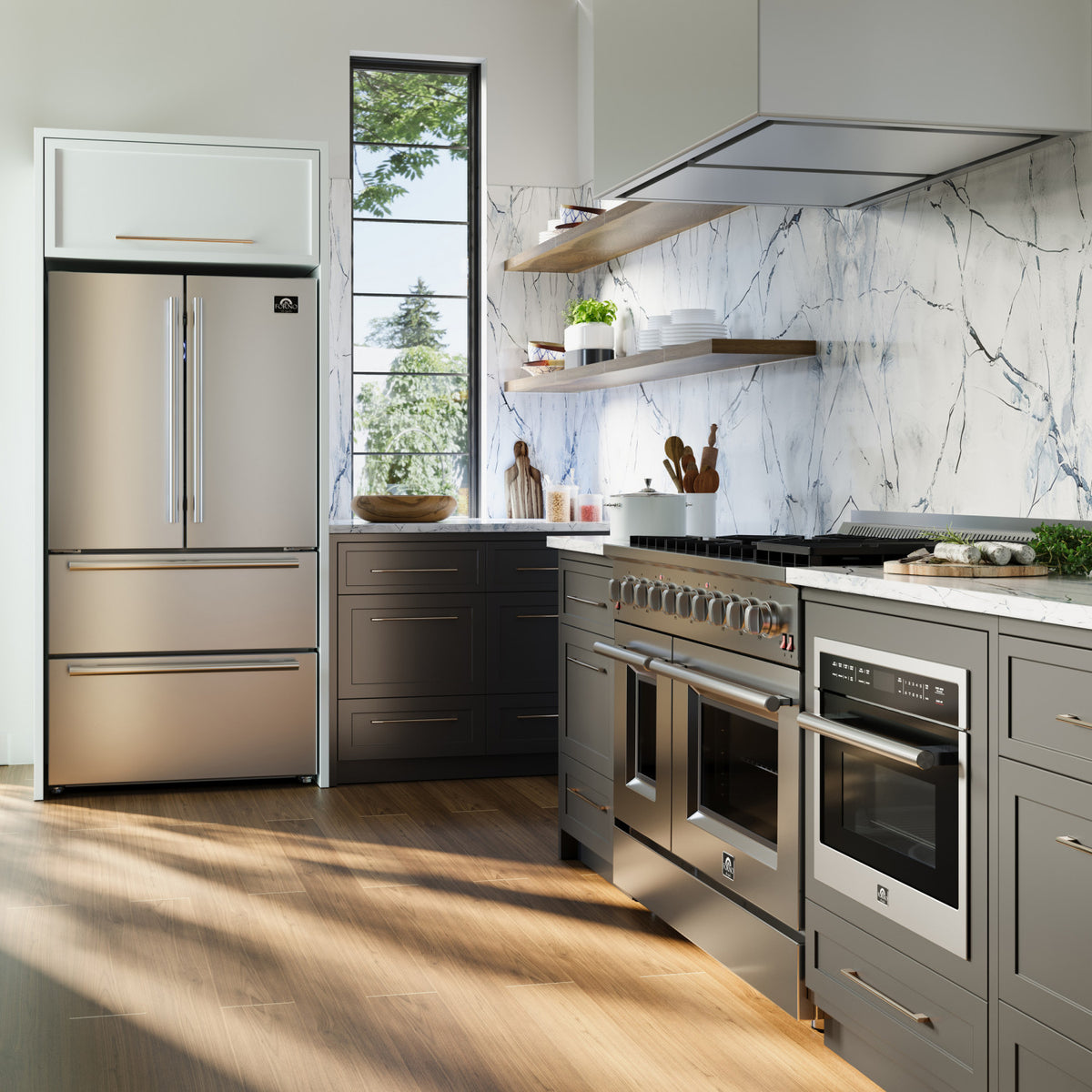 Forno Galiano 48" Stainless Steel Freestanding Double Oven Gas Range (6.58 Cu. Ft.) - FFSGS6244-48