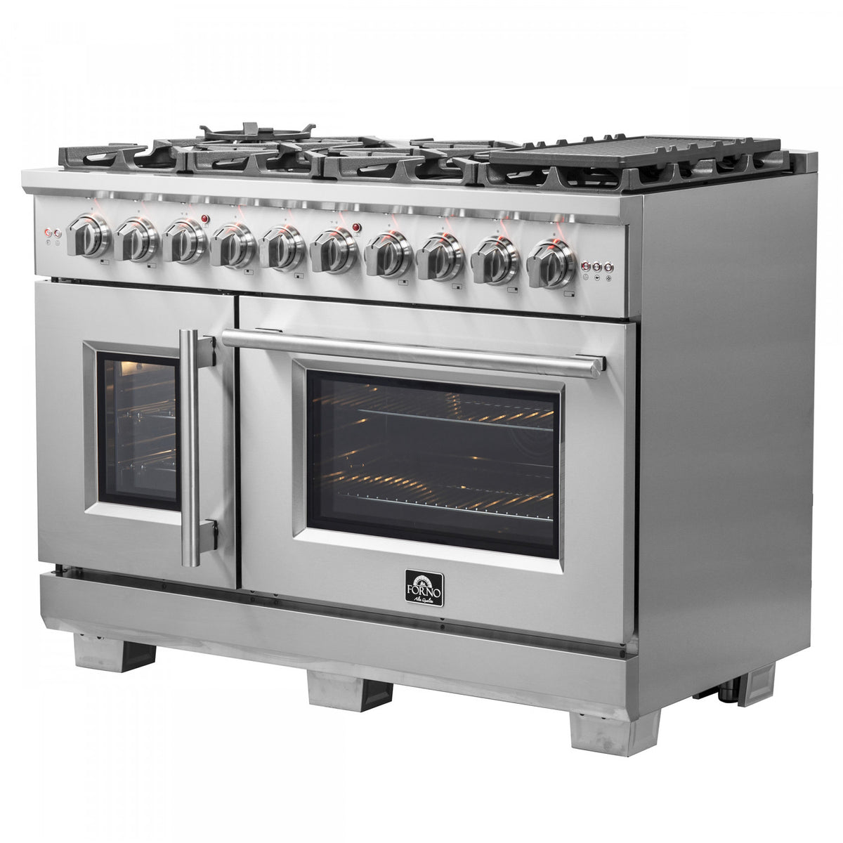 Forno Capriasca 48" Stainless Steel Freestanding Double Oven Gas Range with Air Fry (6.58 Cu. Ft.) - FFSGS6460-48