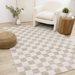 Logan Modern Checkered Area Rug - 5' X 8' - Beige/Cream